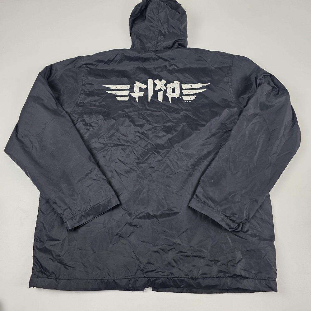 VINTAGE Flip Jacket Mens Large Black Hooded Full Zip Windbreaker Skateboard 00s